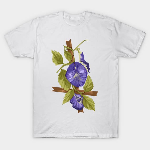 Asian pigeonwings floral illustration T-Shirt by Nadia Nurhanifa